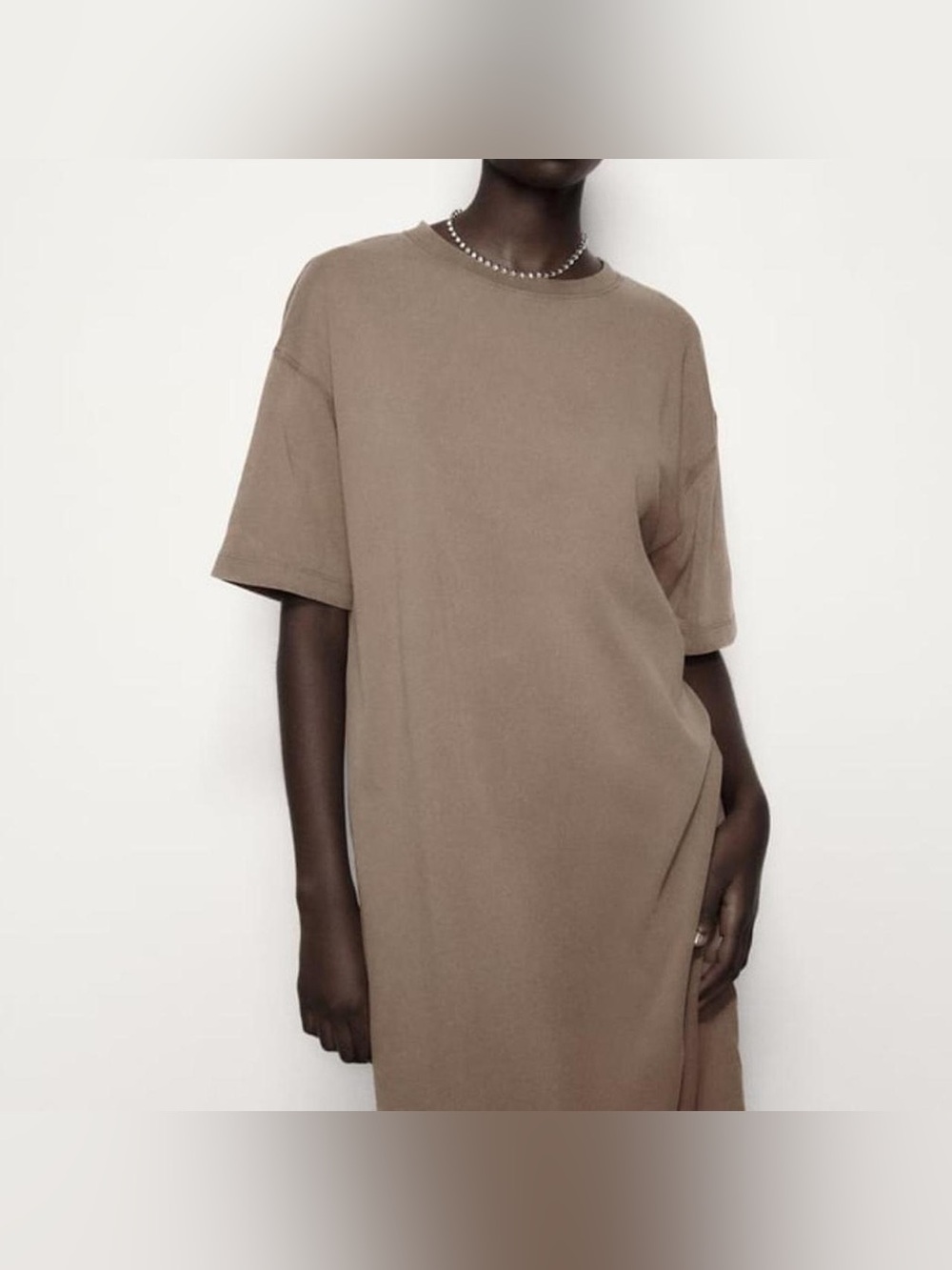 Zara heavy cotton t-shirt dress with back slits gray taupe